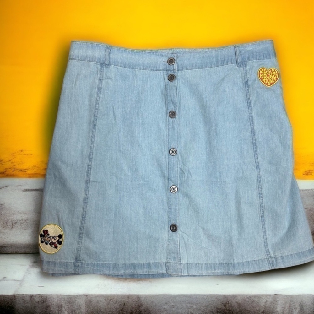 Disney Parks Patch Denim Skirt Button Down A-line Women’s 3X NWT Blue Mickey